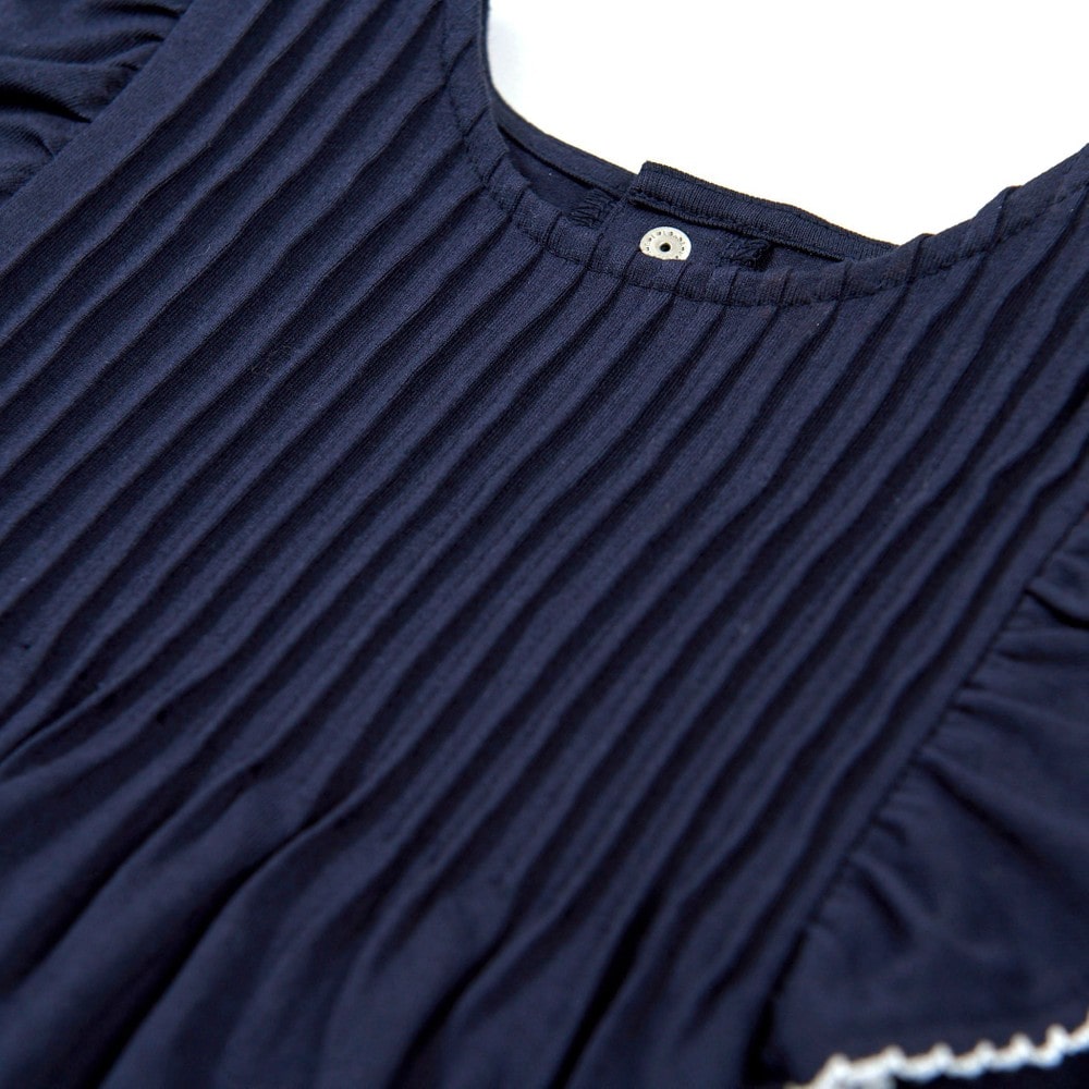 肩 フリル ピーコット 刺繍 A ライン Tシャツ(90~150cm) パープル 140cm