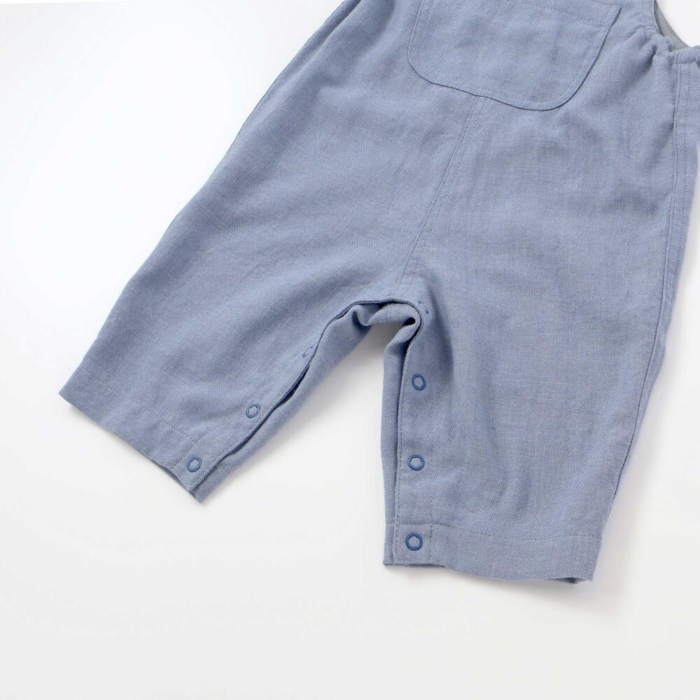 スラブ天竺肘パッチ長袖Tシャツ+オーバーオールセット(80~90cm) ブルー 80cm