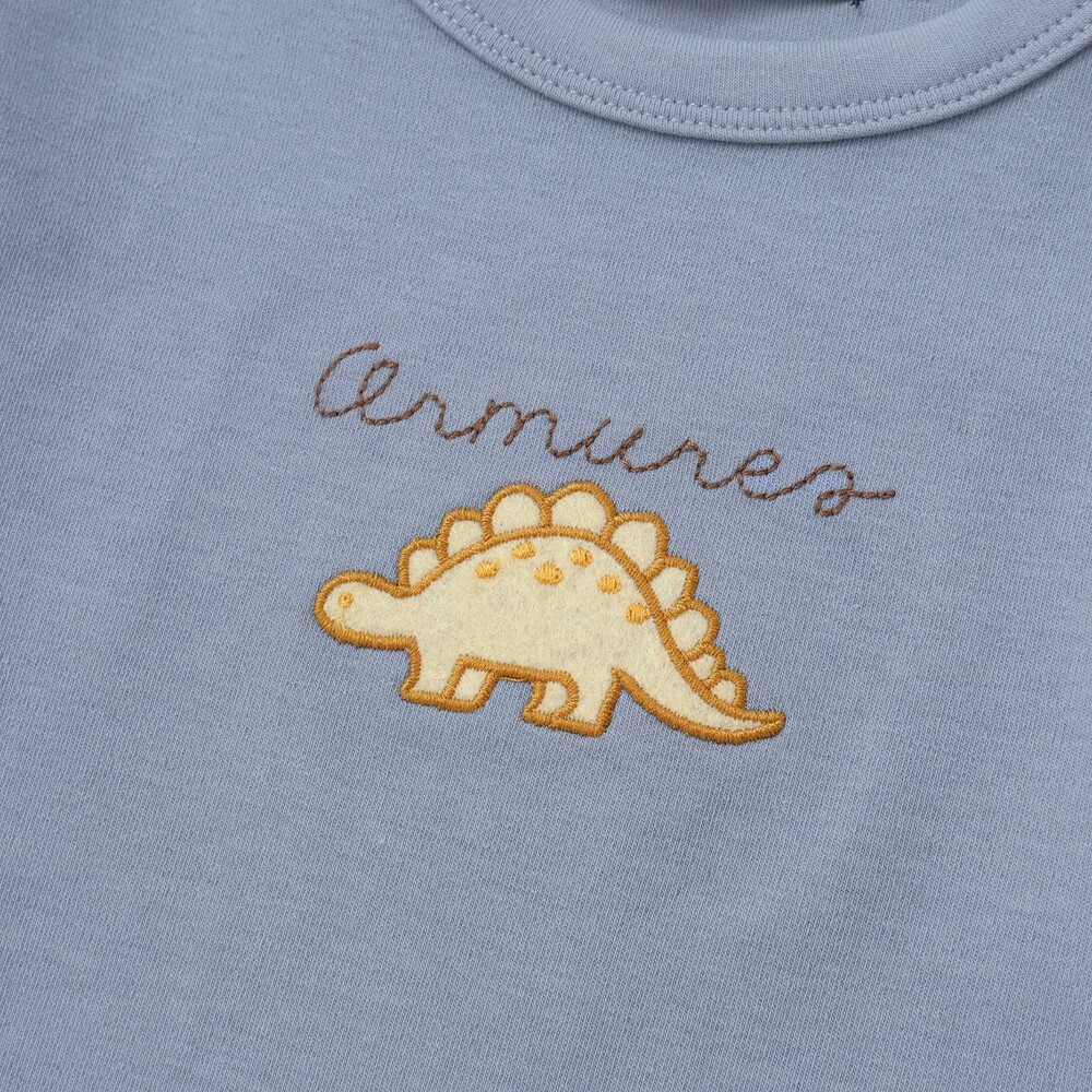恐竜刺しゅうスムース長袖Tシャツ+ムラ染めジョガーパンツ セット(80~90cm) グリーン 80cm