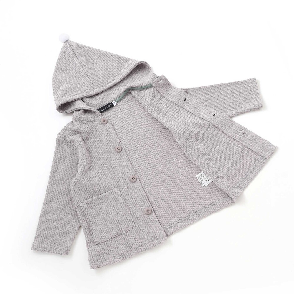 メランジワッフルポンポンフード付き長袖カーディガン(80~100cm) ブルー 80cm