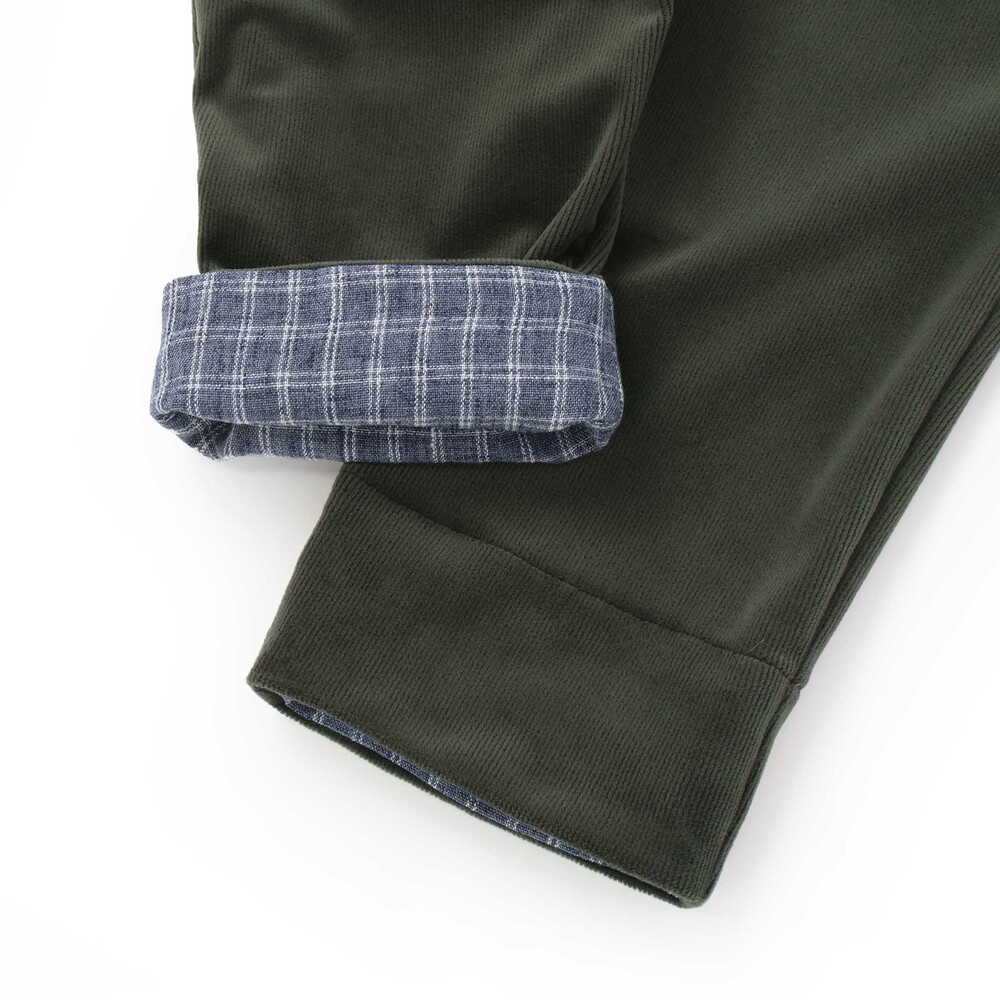 ニットコール裾チェックロングパンツ(80~90cm) ベージュ 80cm