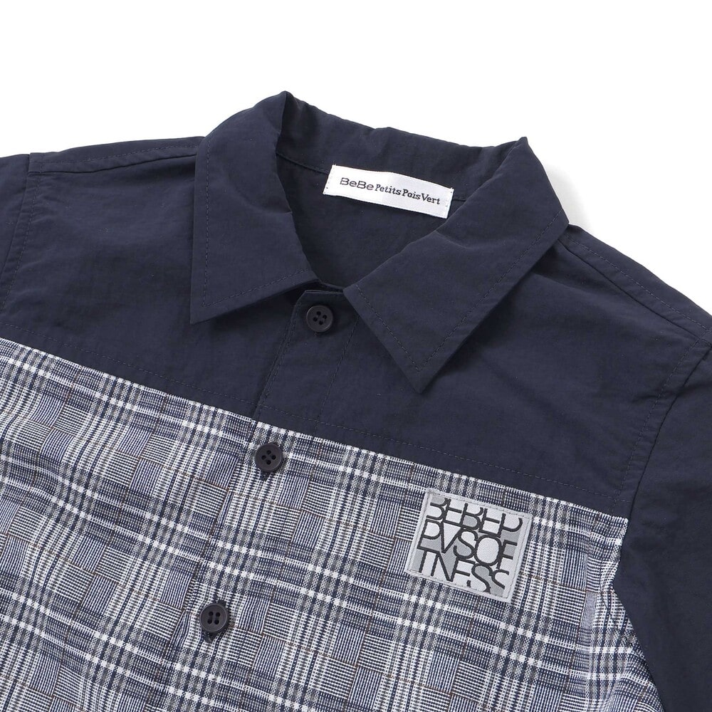 【限定商品】無地×チェックトップス+ショートパンツセットアップ(95~150cm) ブラック系 95cm