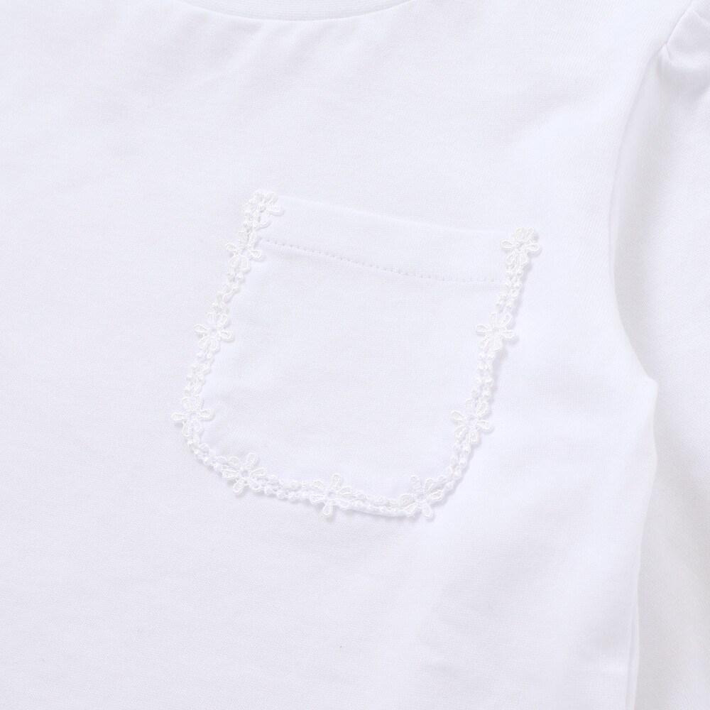 【限定商品】天竺花レースポケットロングTシャツ(95~150cm) ネイビー 95cm