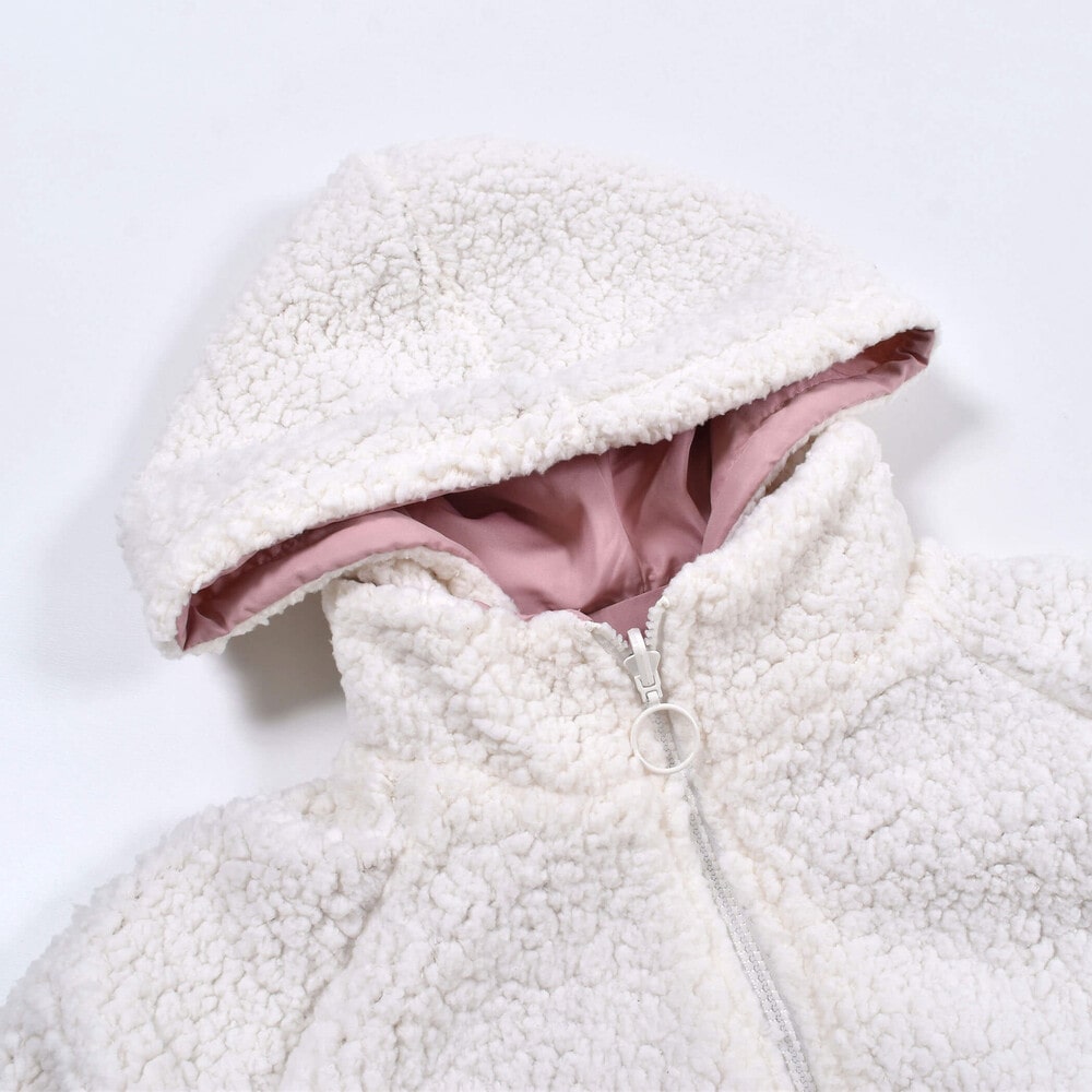 【ニコ☆プチ掲載】 ライン 入り タフタ 裏 ボア リバーシブル 長袖 パーカー (130~160cm) ピンク 130cm