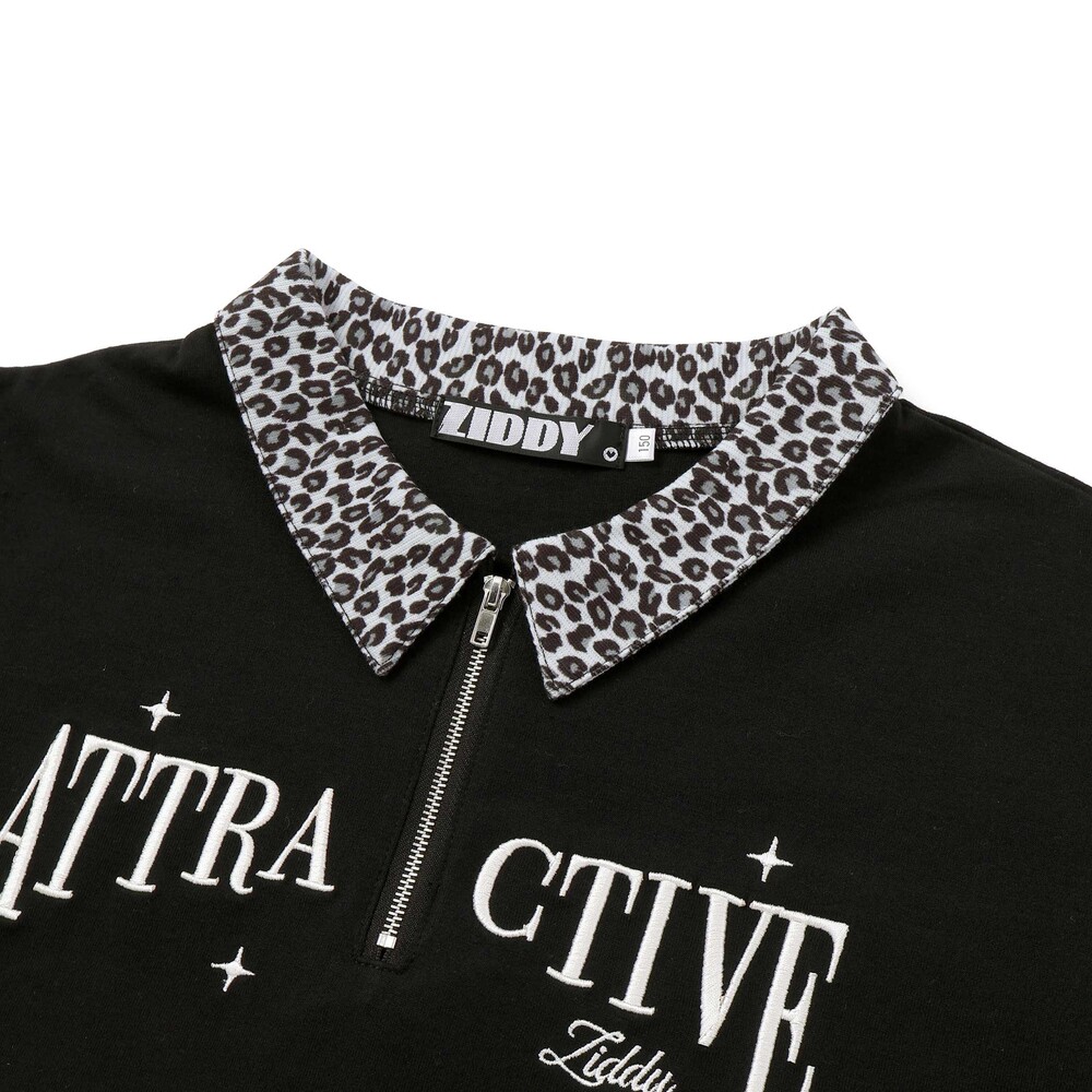 ヒョウ柄ハーフジップTシャツ(130~160cm) ブラック 130cm