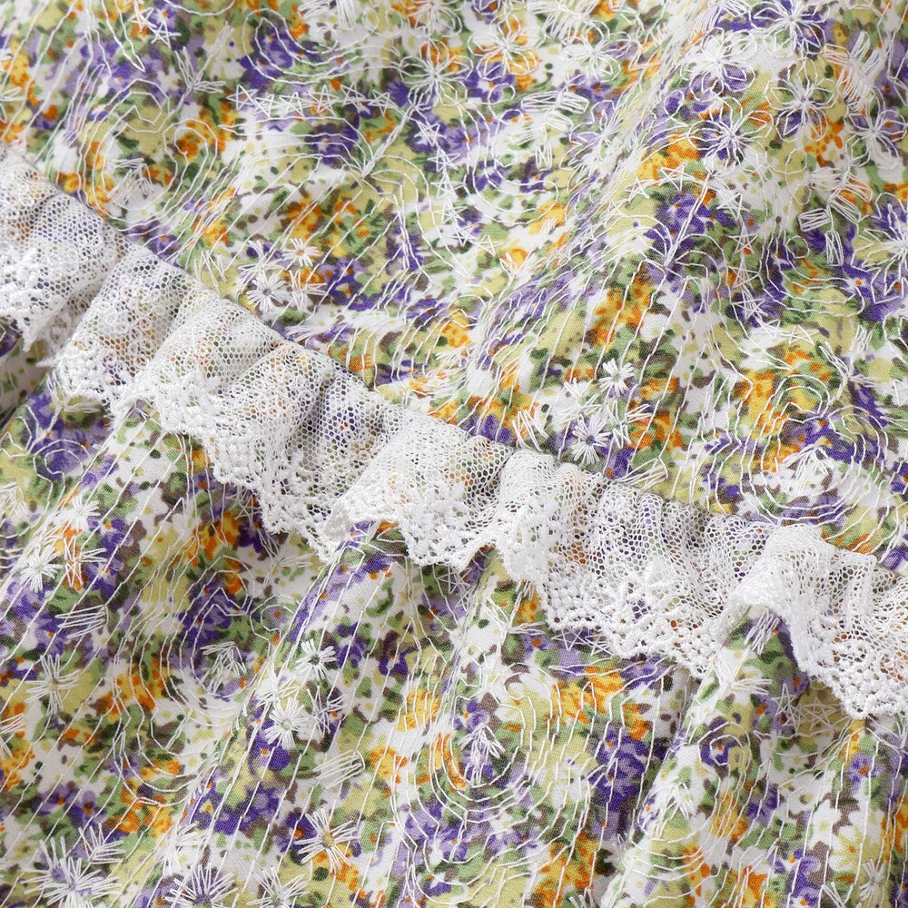 花刺しゅう+花プリントワンピース(95~150cm) パープル系 95cm