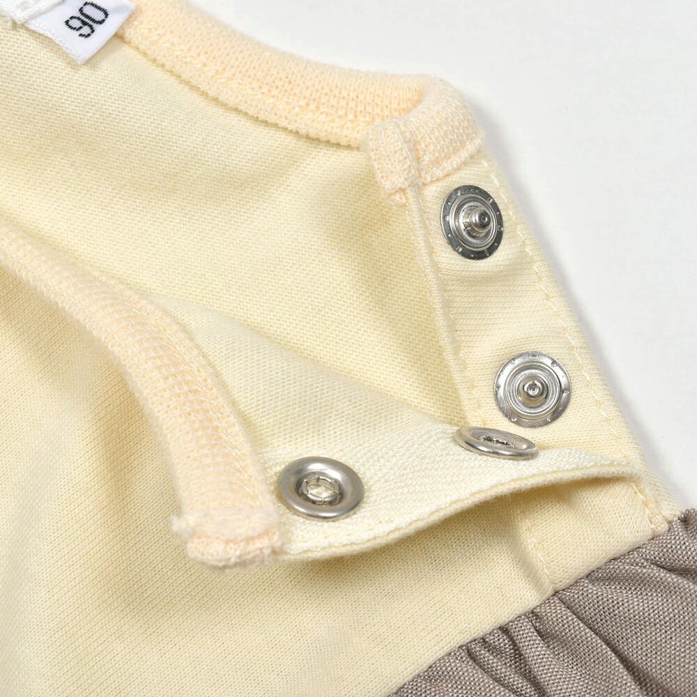 【お揃い】ダンガリー花柄パイピングフリルTシャツ(80~110cm) ホワイト 100cm