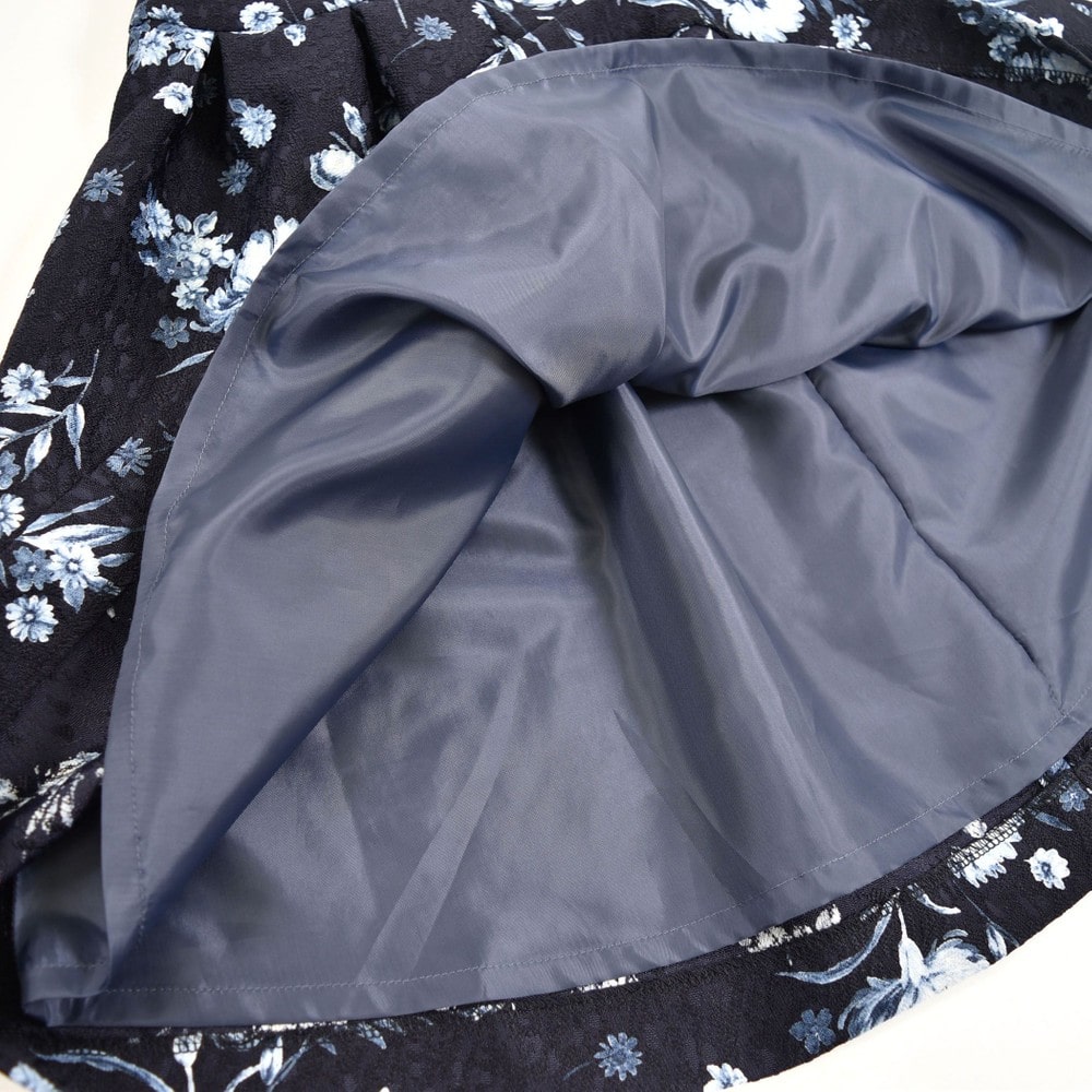 日本製 フォーマル ジャガード 花柄 リボン Aライン ワンピース ジャンパースカート ドレス (80cm~140cm) ネイビー系 80cm