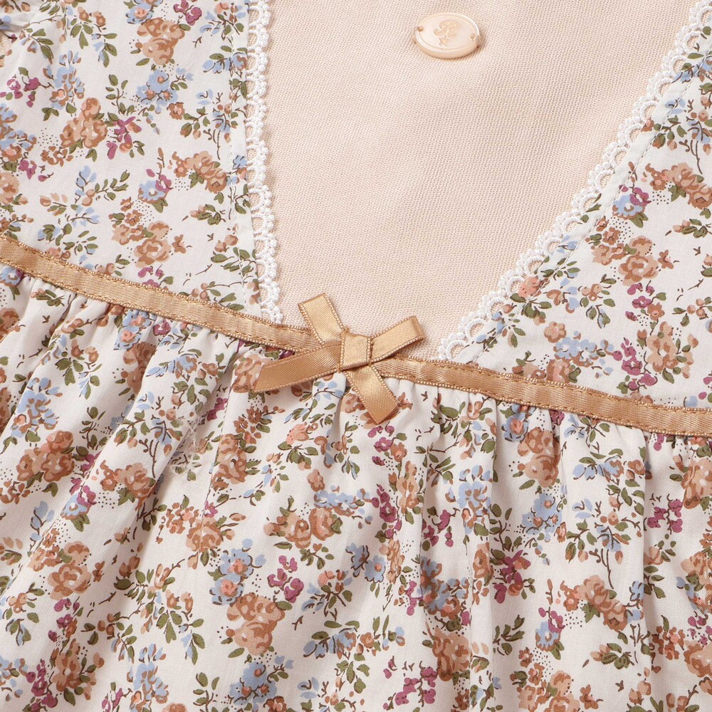 【お揃い】リバティタナローン(Moon Moth)プリントフリルワンピース+ブルマセットベビー(70~90cm) ベージュ系 S(70-80cm