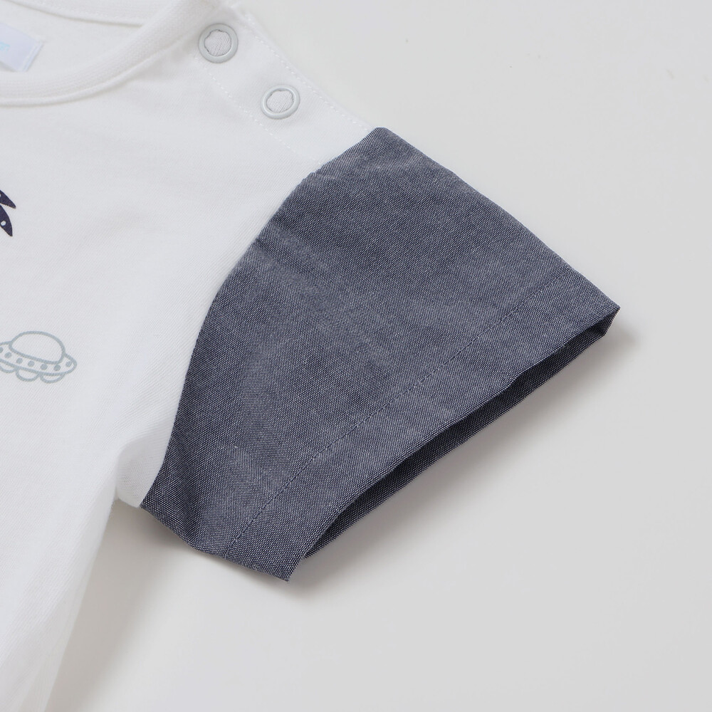 天竺半袖Tシャツ&ダンガリーパンツセット(70~90cm) ブルー系 S(70-80cm)