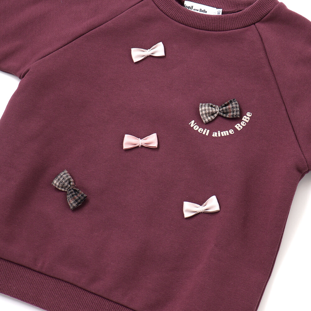 裏毛起毛リボン付きトレーナー(80~130cm) ボルドー 80cm