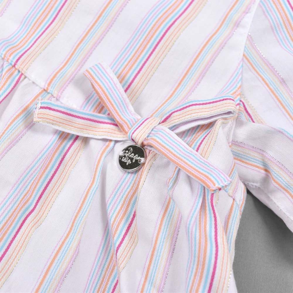 ストライプ ティアード 裏地付 ワンピース (90~130cm) オレンジ系 130cm