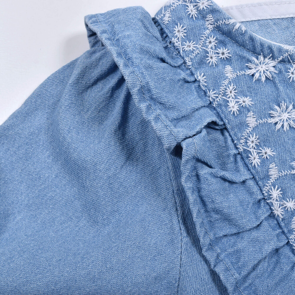 レース 刺繍 フリル デニム ワンピース 80 130cm 80cm ブルー ワンピース 子供服べべの公式通販サイト Bebe Mall
