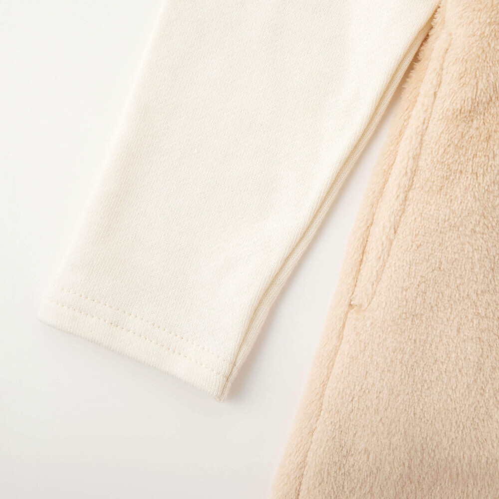 アニマルウサギクマネコモコモコボアドッキング肩フリルワンピース(80~130cm) ベージュ(クマ) 80cm