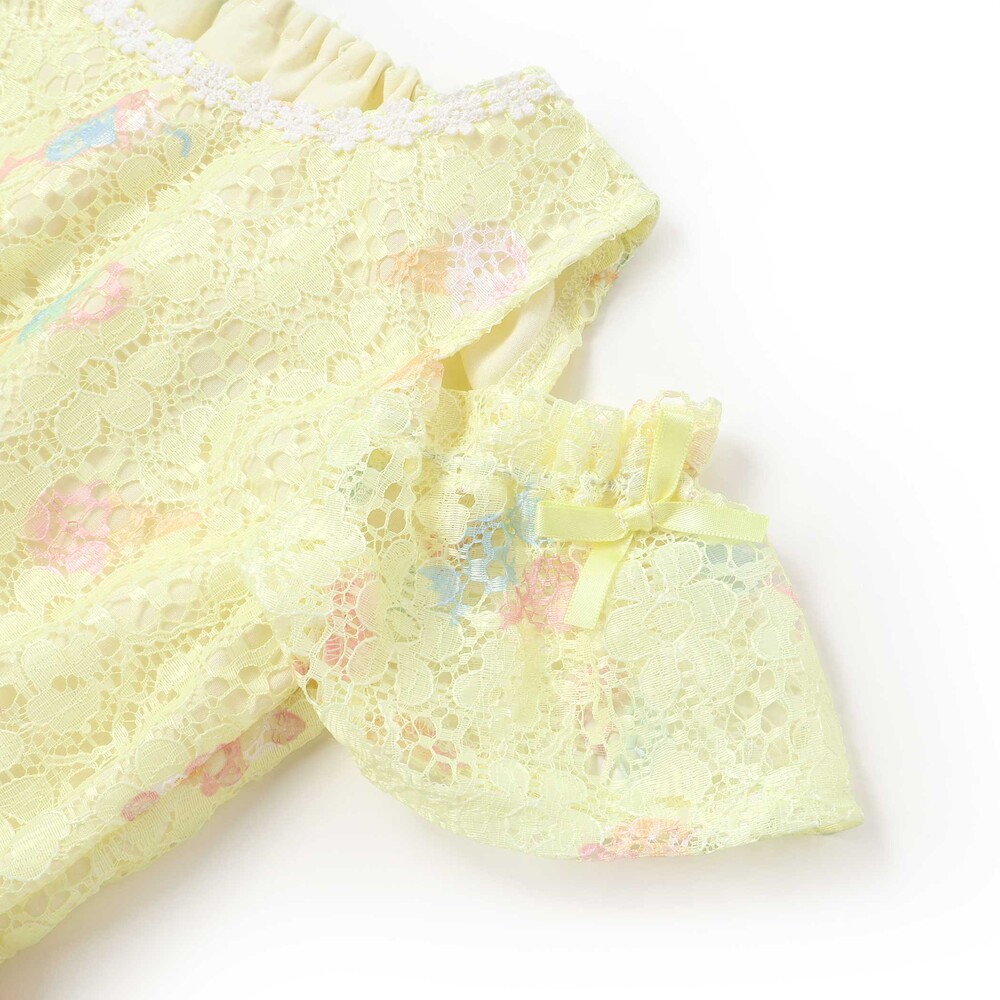 【お揃い】花柄レースアイス総柄肩明きワンピース(90~130cm) ブルー系 90cm