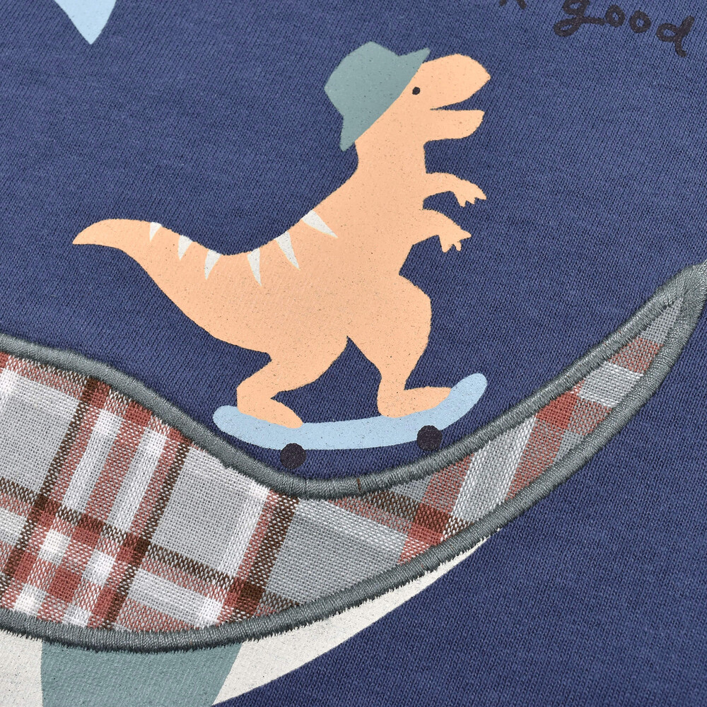 【 ママ想い 】 恐竜 プリント Tシャツ + チェック 6分丈パンツ セット (80~130cm) ホワイト 130cm