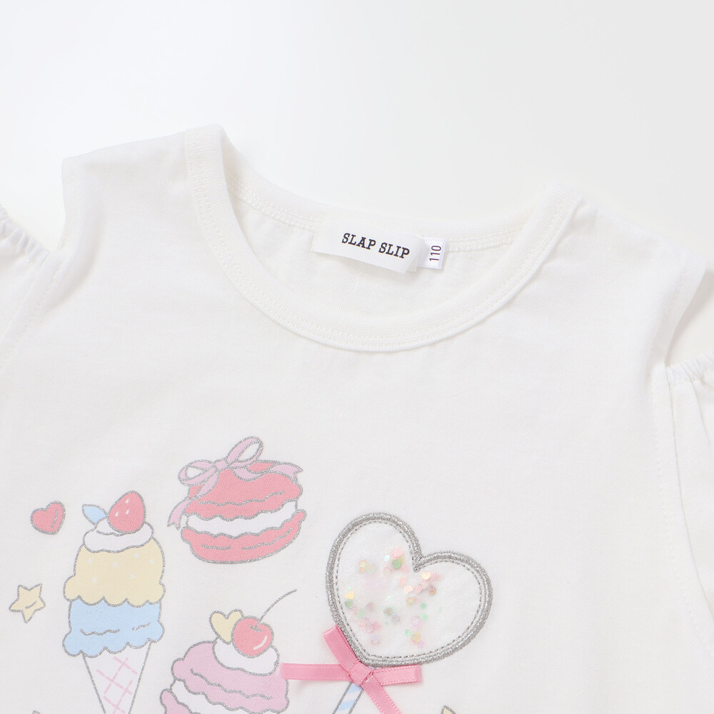 スイーツ刺しゅう肩開き半袖Tシャツ&スカパンセットアップ(80~130cm) ホワイト 80cm