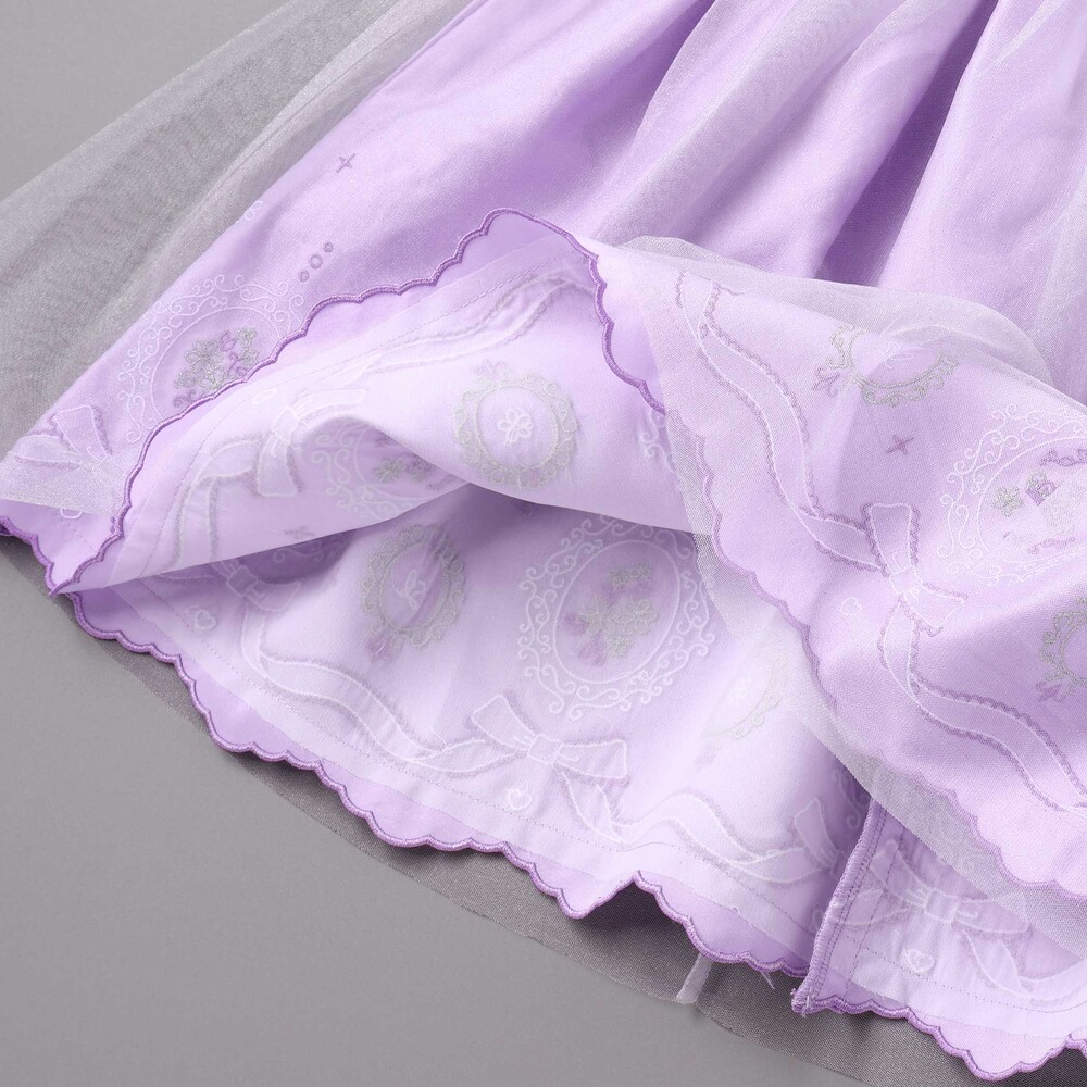 花レースフェミニンモチーフ刺しゅう裾スカラップジャンパースカート(110~130cm) パープル 110cm