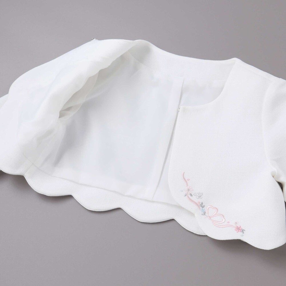 袖折り返しレース刺しゅう裾スカラップボレロ(110~130cm) ネイビー 110cm