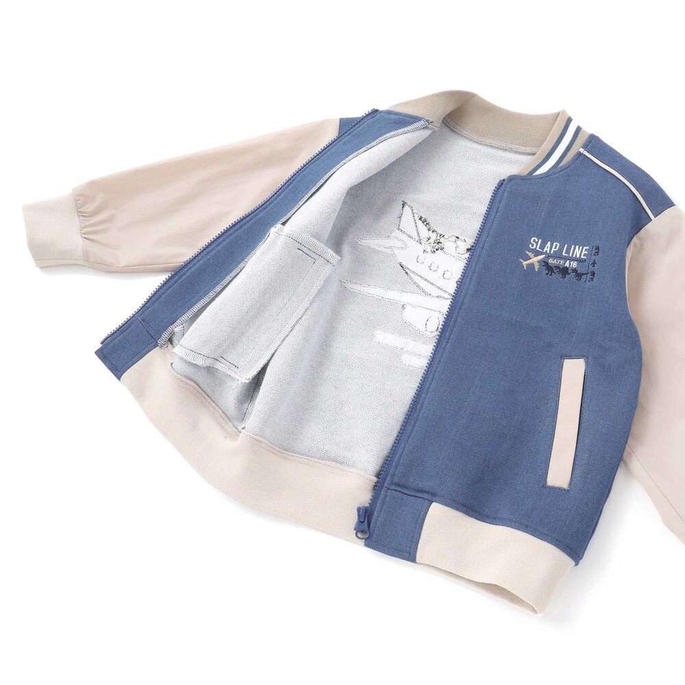 恐竜ロゴ刺しゅうデニム風ニットスタジャン(90~130cm) ブルー 90cm