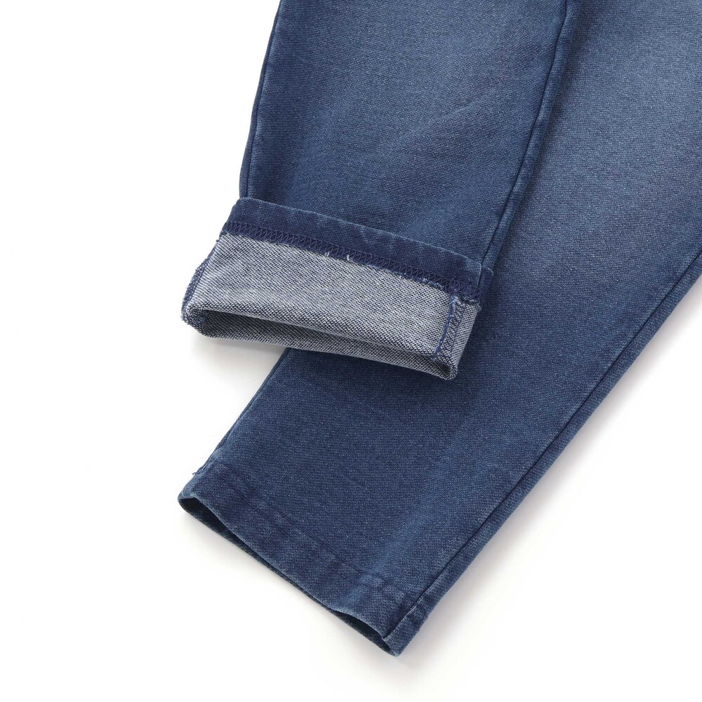 恐竜くるまキーチェーン刺しゅうデニムニットパンツ(80~130cm) ネイビー 80cm