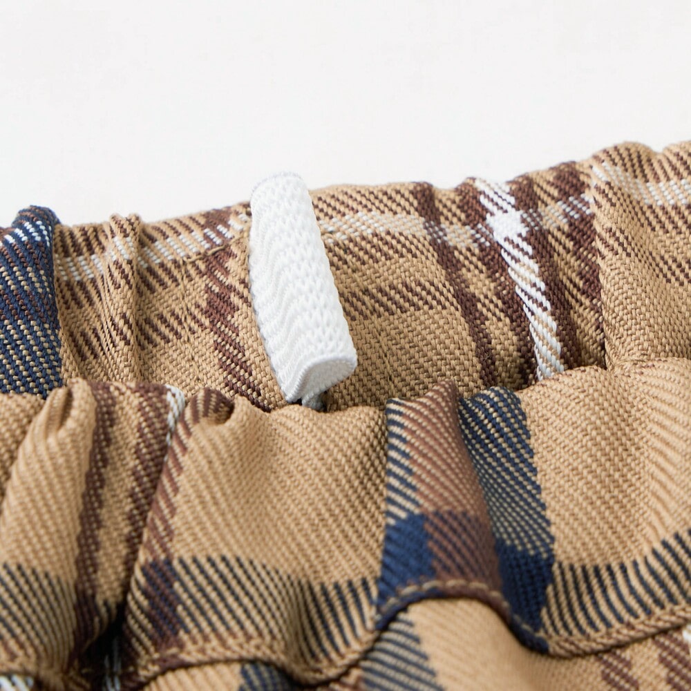 【お揃い】リボン付きチェック柄プリーツスカパン(90~140cm) ネイビー系 90cm