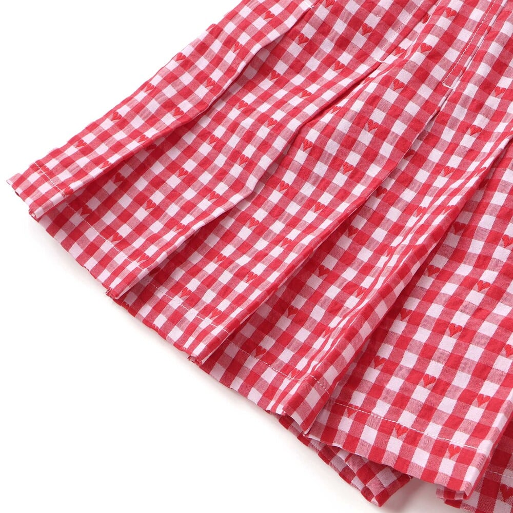 【お揃い】チェックプリーツスカパン(90~130cm) レッド系 90cm