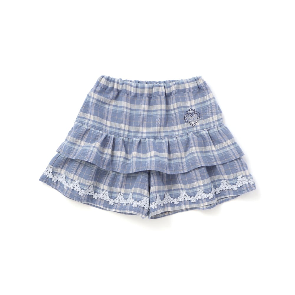 【スラプリ】切り替えフリルチェック柄キュロット(90~130cm) ピンク系 90cm