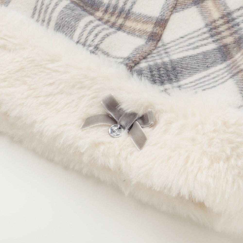 【お揃い】ファー切替チェック台形スカート(90~130cm) グレー系 90cm