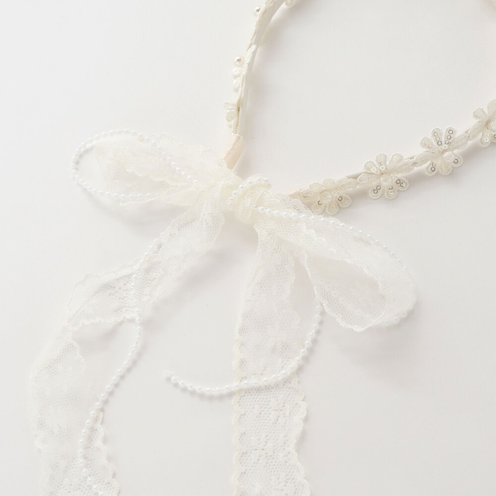 パールビーズお花レースカチューシャ オフホワイト(レース) ワンサイズ