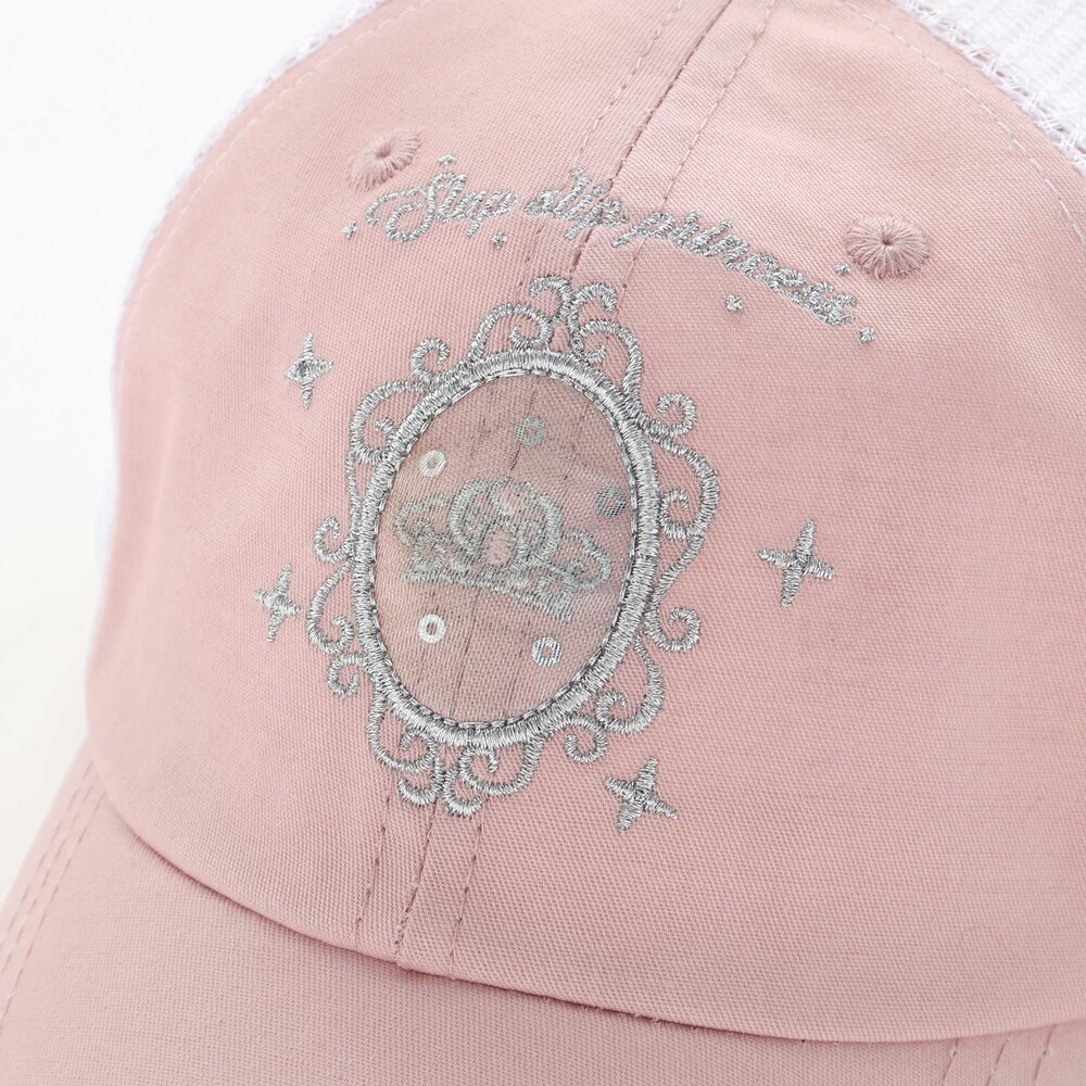 キラキラパッチ刺しゅうリボンメッシュキャップ(52~54cm) オフホワイト S(52cm)