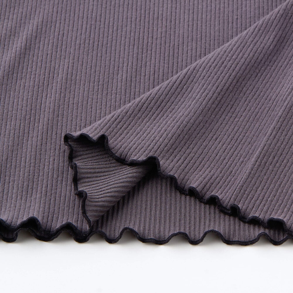 リボン刺しゅうヒラヒラ折り返し襟ハイネックTシャツ(80~140cm) グレー 80cm