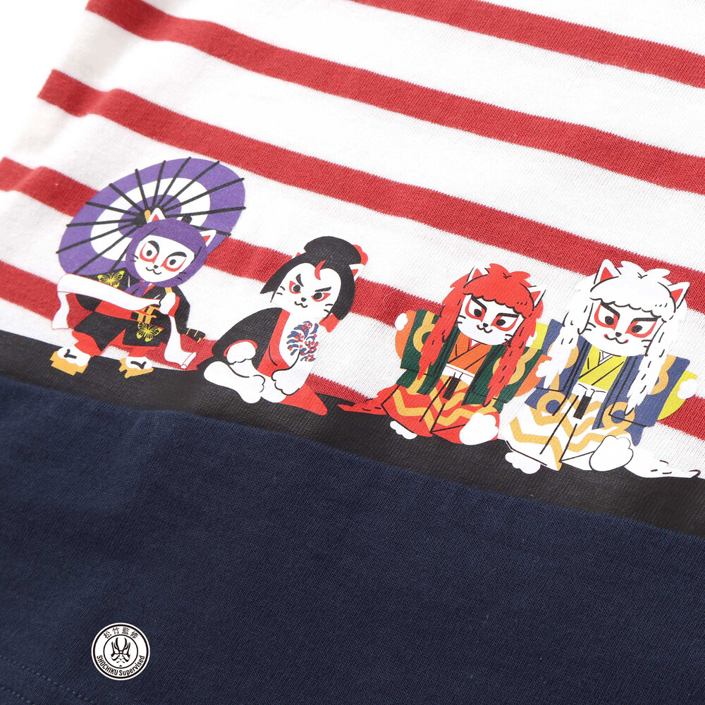 【歌舞伎コラボ】ネコ歌舞伎切り替え7分丈天竺Tシャツ(80~130cm) グリーン 80cm