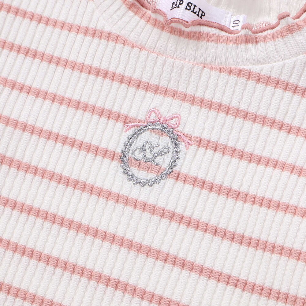 ボーダー&花柄テレコ半袖Tシャツ(80~130cm) パープル系 80cm