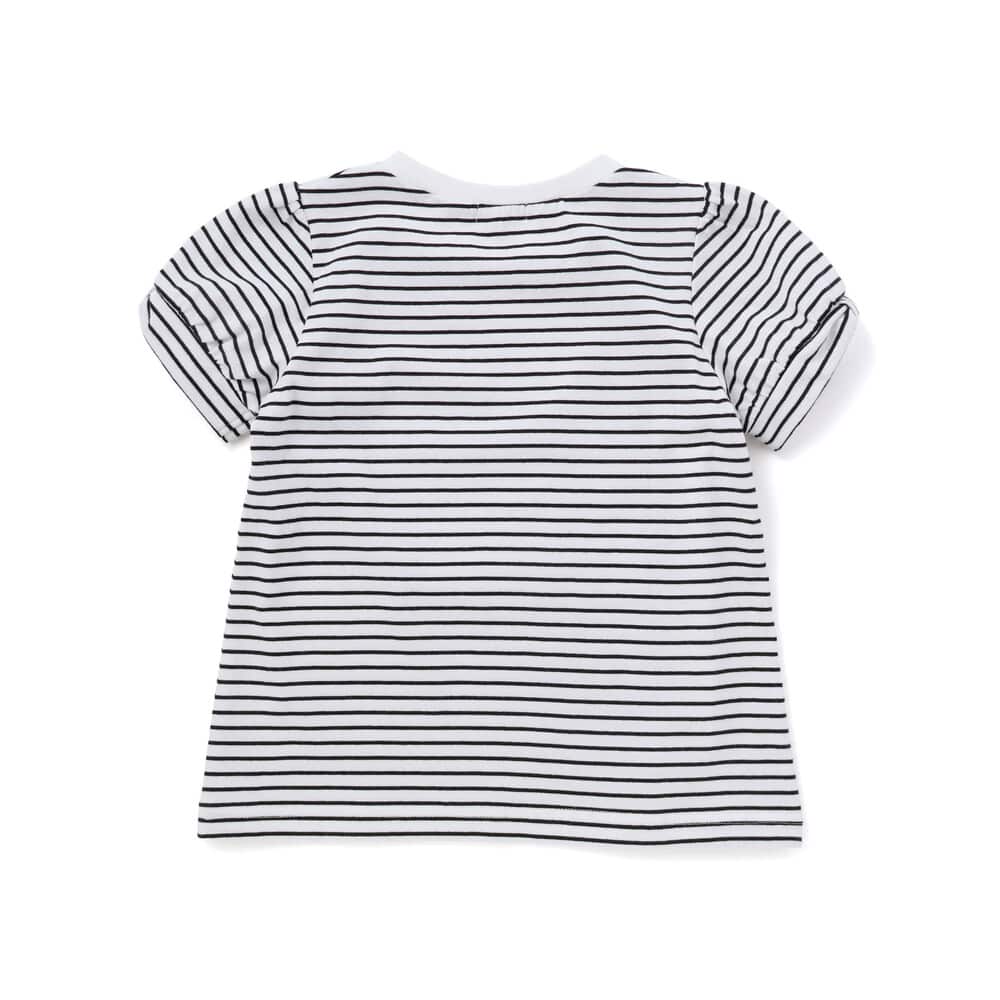 【お揃い】モチーフパッチ刺しゅうリボンスリーブ半袖Tシャツ(80~130cm) ブルー系 80cm