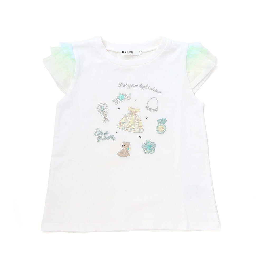 【スラプリ】チュールスリーブ天竺半袖Tシャツ(80~130cm) ブルー 80cm