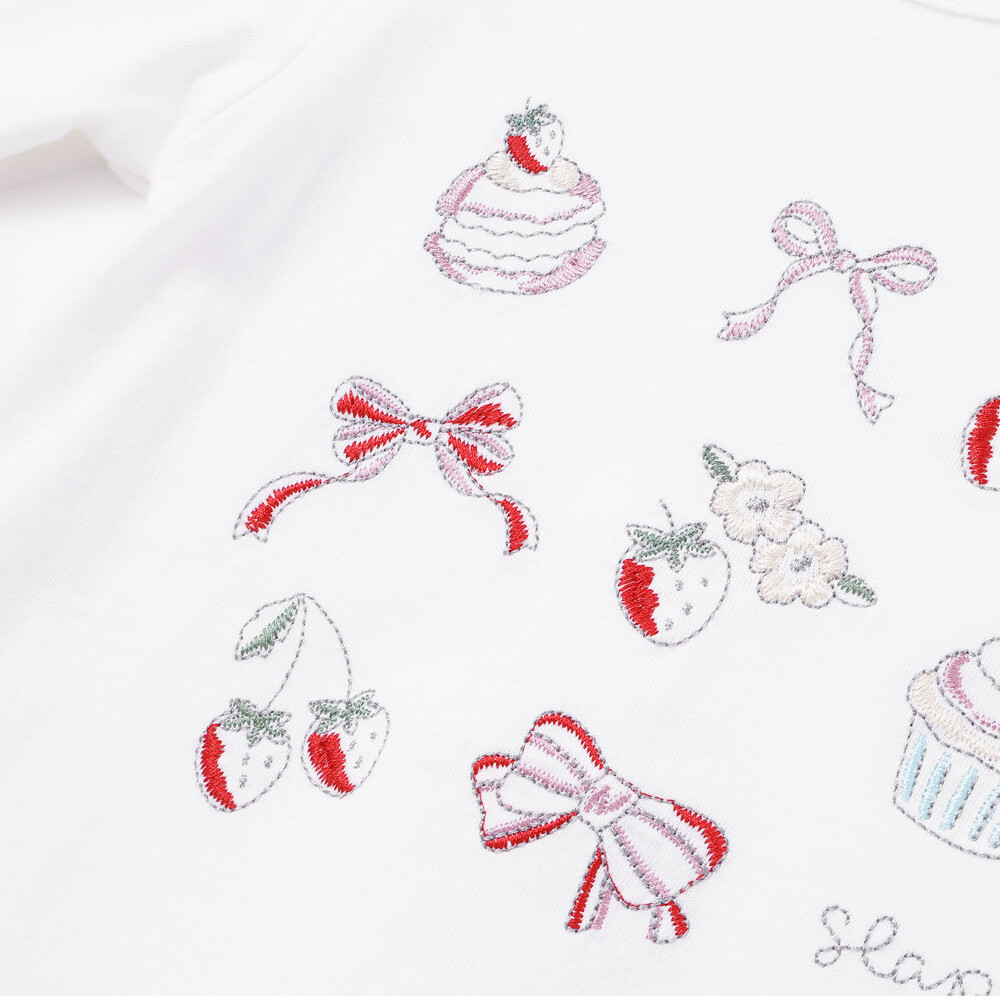 イチゴ刺しゅう裾フリル長袖Tシャツ(80~130cm) ピンク 80cm
