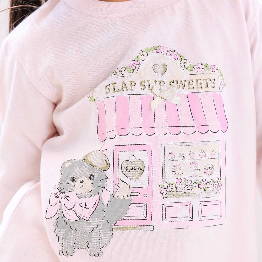 【スララク/防汚加工/オーガニックコットン】ときめきデザイン女の子長袖Tシャツ(80~130cm) ブラックドット×チェリー刺しゅう 80cm