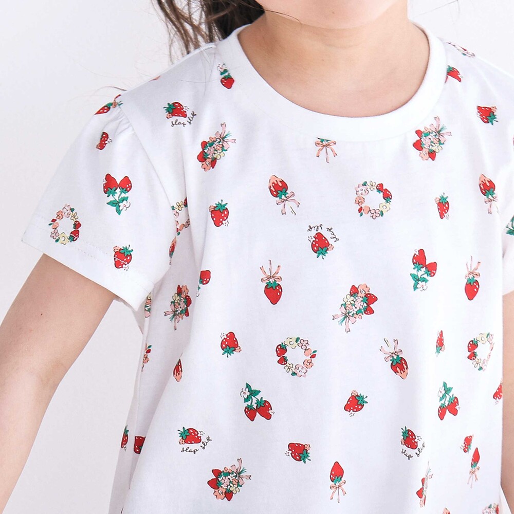 【スララク/吸汗速乾/接触冷感/オーガニックコットン】ときめき女の子半袖Tシャツ(80~130cm) コーラル×お花アイス×袖フレア 80cm