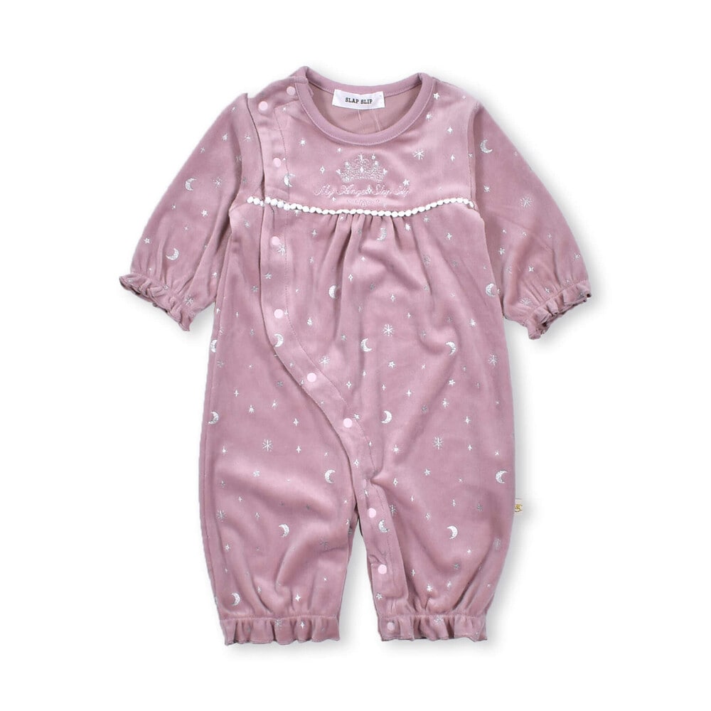 ドットレース ティアラ 刺繍 裾 ギャザー 2WAYオール ベビー (50~70cm) ピンク系 ワンサイズ