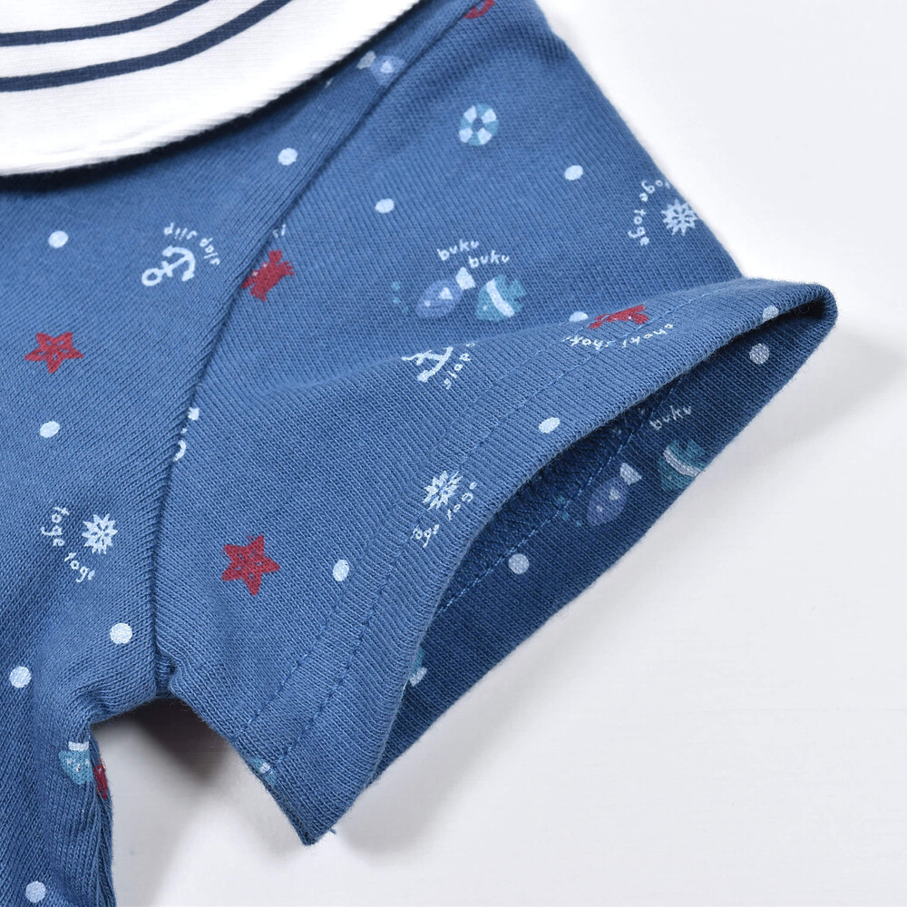 新品 うさこ 碇 マリン 刺繍 セーラー襟 ボーダー半袖ロンパース