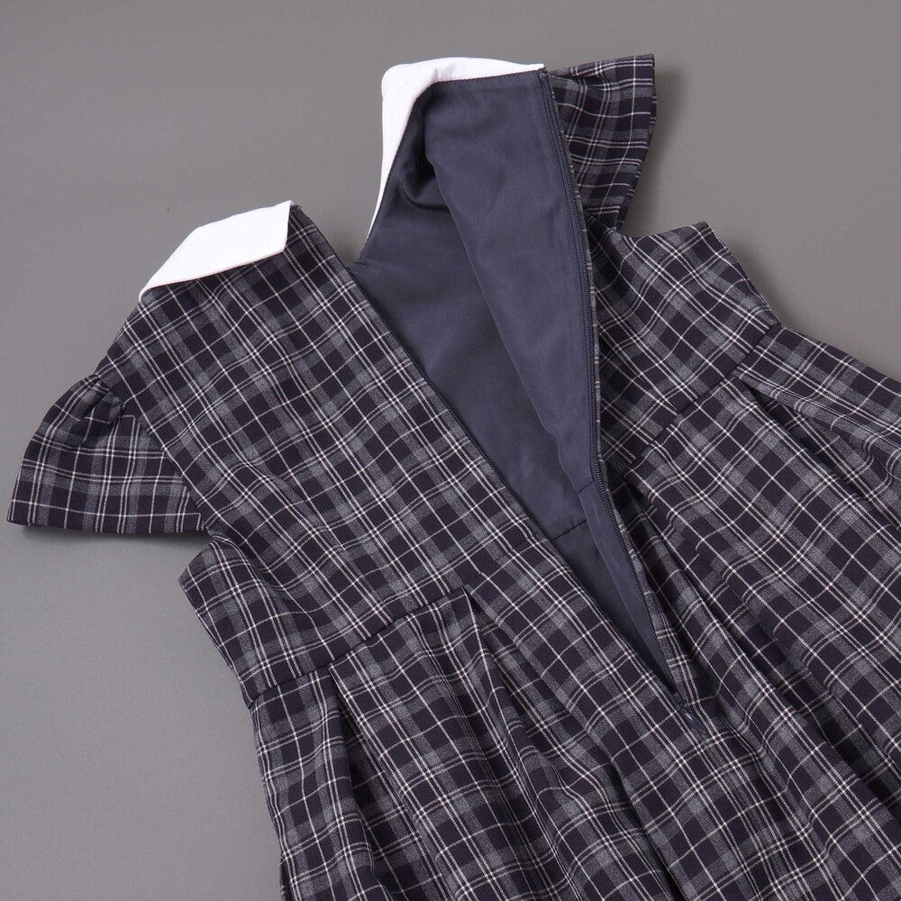 ボレロ+リボンタイ付きチェックワンピースセット(110~130cm) ネイビー系 110cm