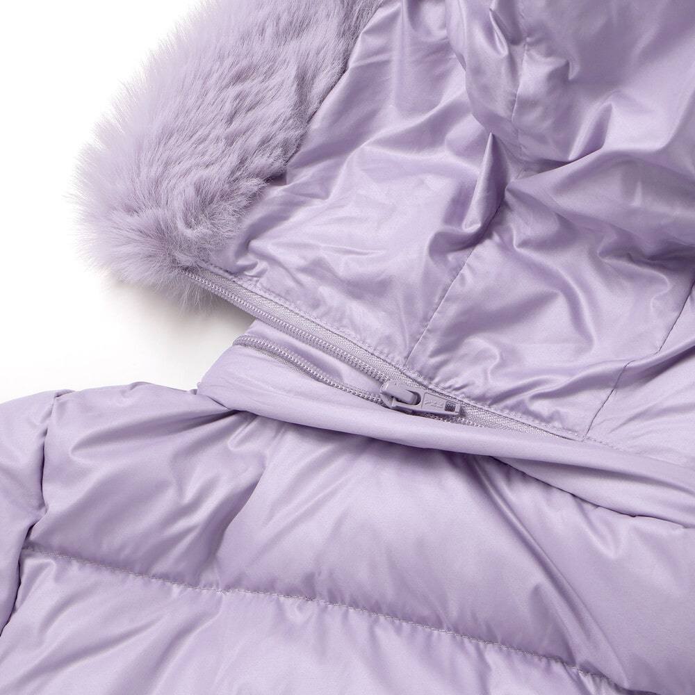 【撥水加工】シャイニータフタウエスト切り替えシャギーファーフードダウンコート(90~150cm) ピンク 90cm