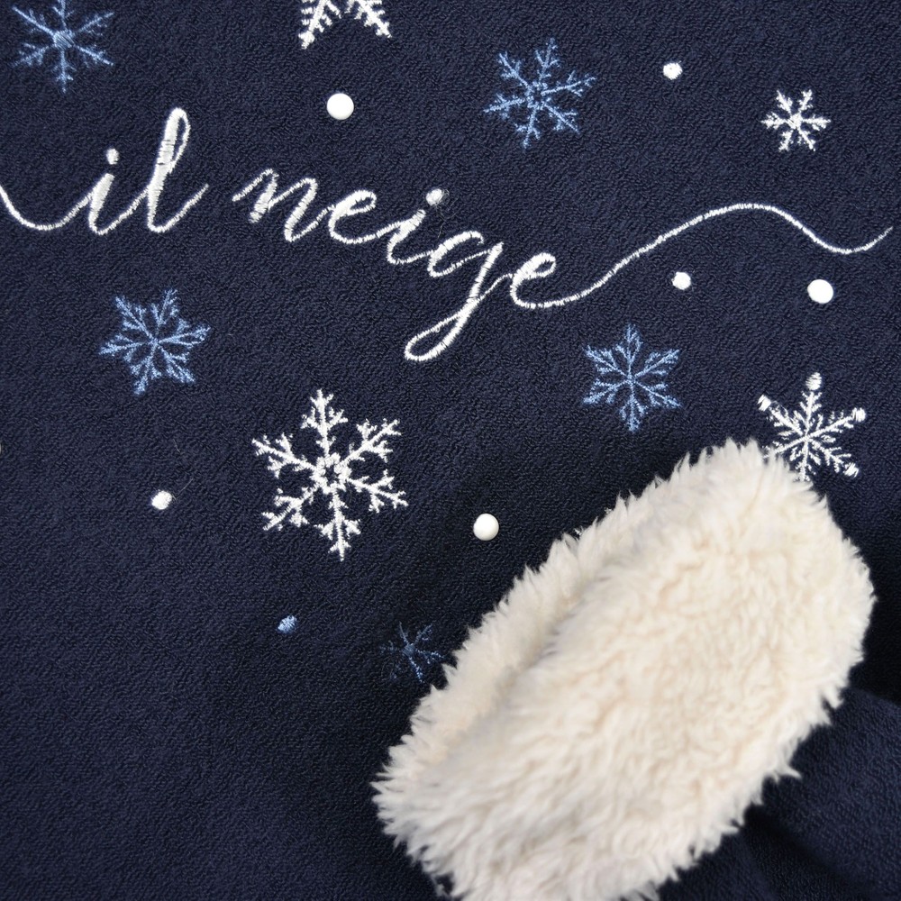 ブークレー フリース 雪 刺繍 長袖 トレーナー (90cm~140cm) ネイビー 130cm