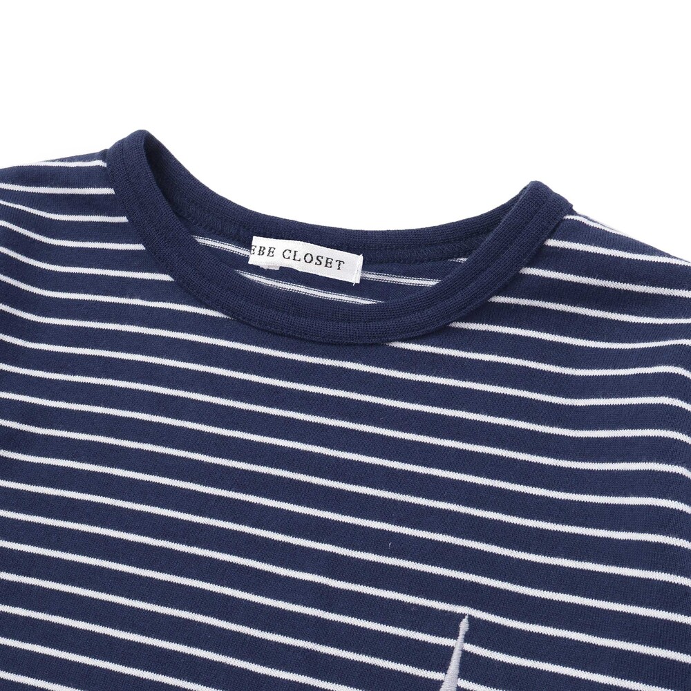 【抗菌・防臭】ワンポイント刺しゅう天竺長袖Tシャツ(90~130cm) ネイビー系 SS(90-100cm)