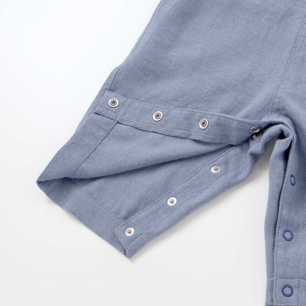 スラブ天竺肘パッチ長袖Tシャツ+オーバーオールセット(80~90cm) ブルー 80cm