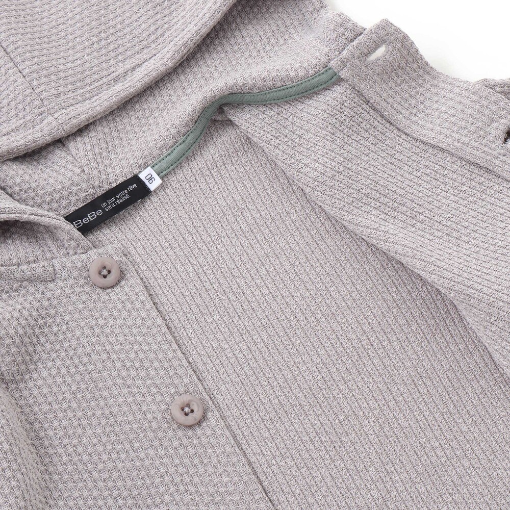 メランジワッフルポンポンフード付き長袖カーディガン(80~100cm) ブルー 80cm