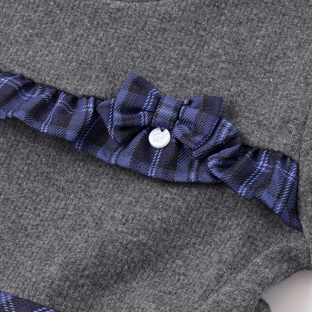 【限定商品】リブ+チェックドッキング長袖ワンピース(95~150cm) ネイビー系 95cm