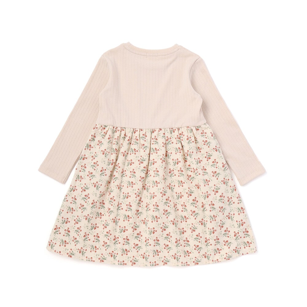 【限定商品】リブ+ネル花柄ドッキング長袖ワンピース(95~150cm) ネイビー系 95cm