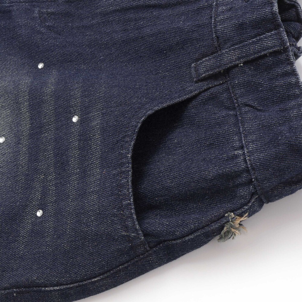 ラインストーンショートデニムパンツ(130~160cm) ネイビー 130cm